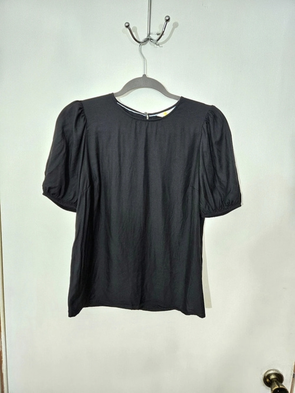 Boden Black Silk Blend Pleated Neck Short Sleeve Blouse WA460 US 6 UK 10